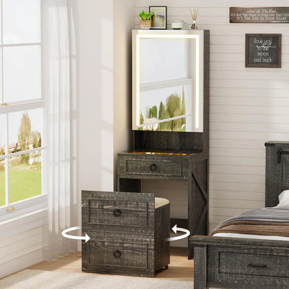 Tocador 3 in 1 con specchio LED e sgabello con contenitore