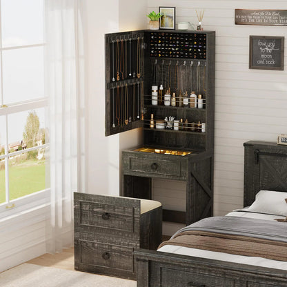 A Tocador 3 in 1 con specchio LED e sgabello con contenitore